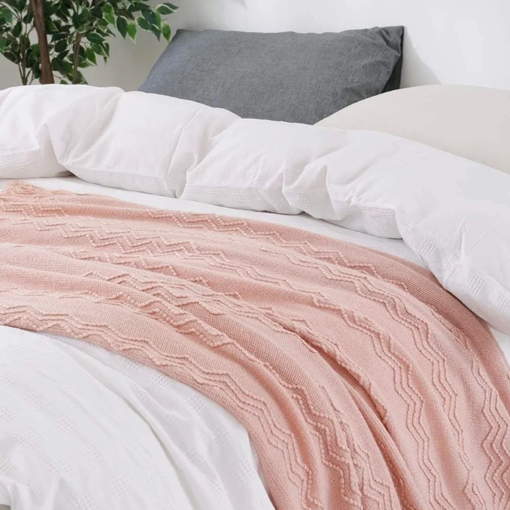 Soft Pink Knitted Throw Blanket 50x60 Throw Textured Decorative Blanket New